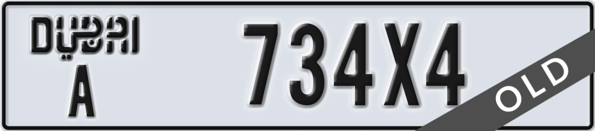 dubai License Plate Number 734X4 Code A
