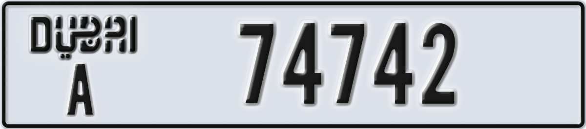 dubai License Plate Number 74742 Code A