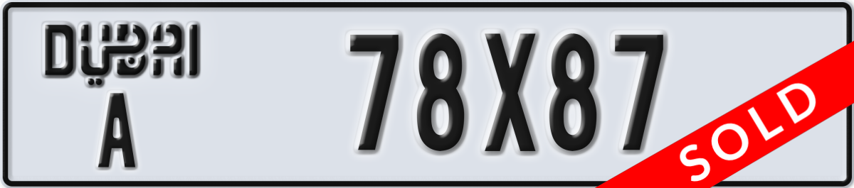 dubai License Plate Number 78X87 Code A