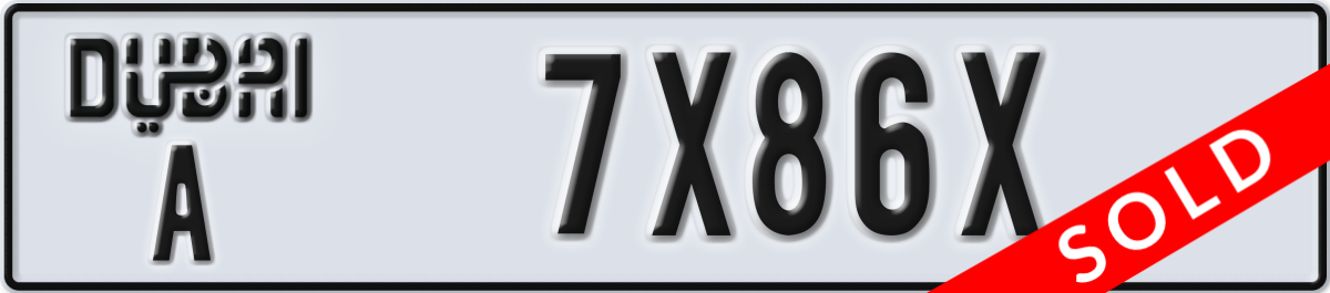 dubai License Plate Number 7X86X Code A