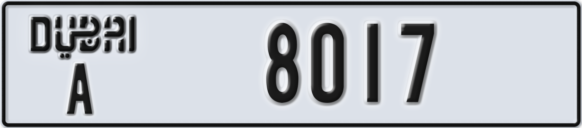 dubai License Plate Number 8017 Code A