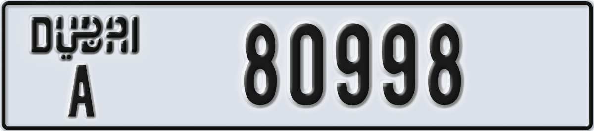 dubai License Plate Number 80998 Code A