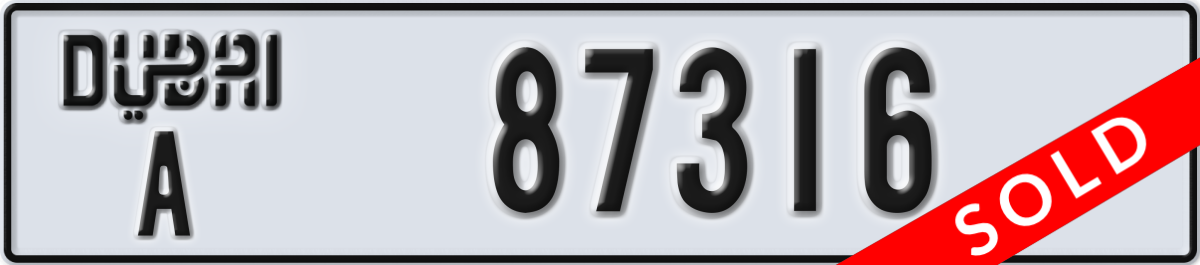dubai License Plate Number 87316 Code A