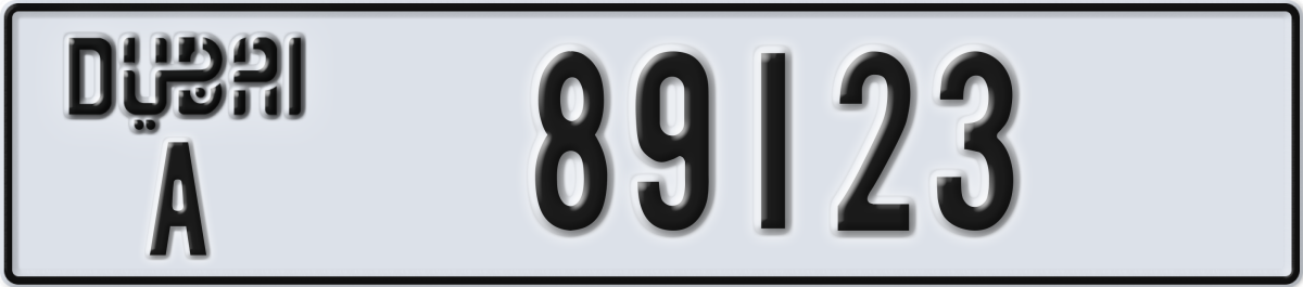 dubai License Plate Number 89123 Code A