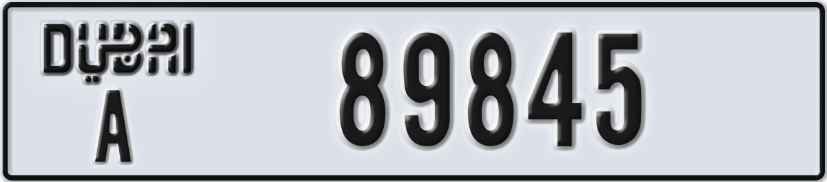 dubai License Plate Number 89845 Code A