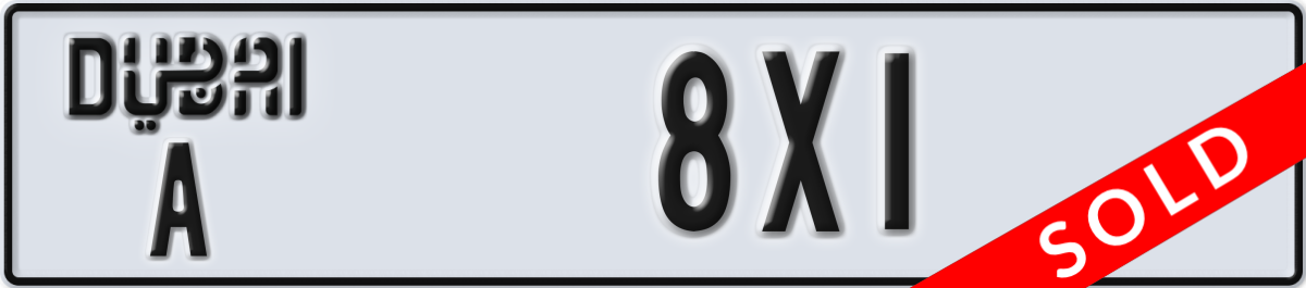 dubai License Plate Number 8X1 Code A