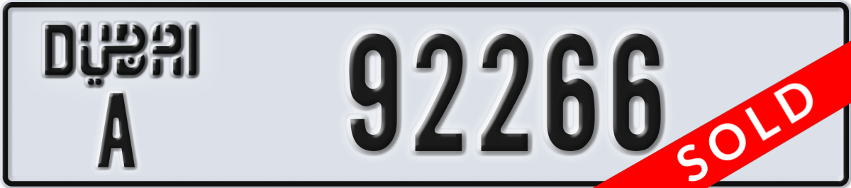 dubai License Plate Number 92266 Code A
