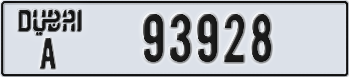 dubai License Plate Number 93928 Code A