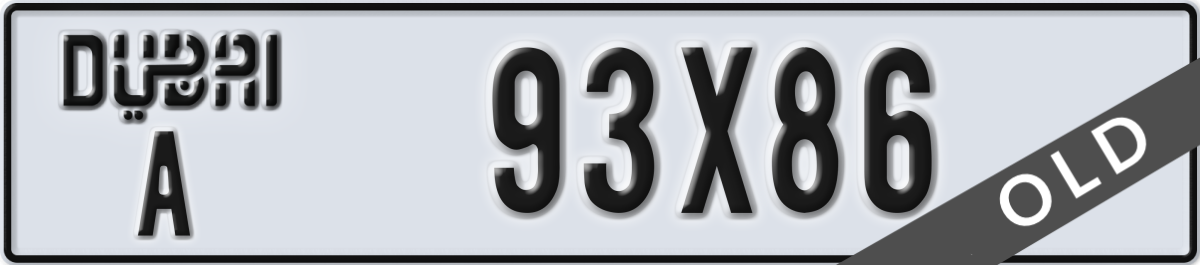dubai License Plate Number 93X86 Code A