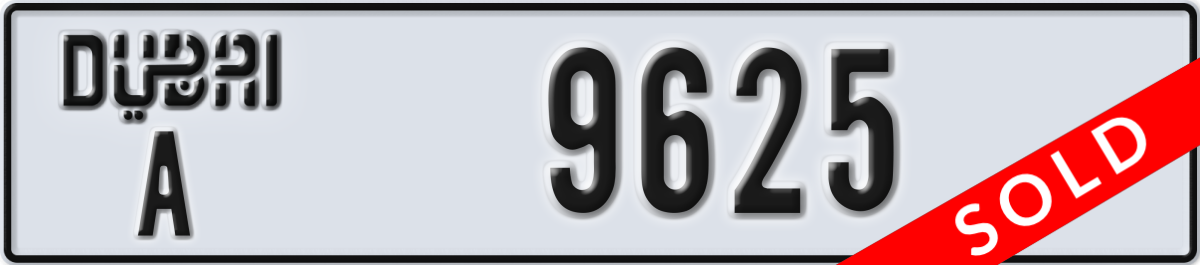 dubai License Plate Number 9625 Code A