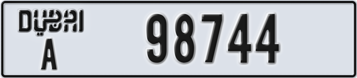 dubai License Plate Number 98744 Code A