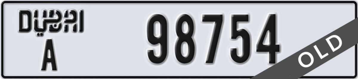dubai License Plate Number 98754 Code A