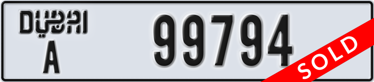 dubai License Plate Number 99794 Code A
