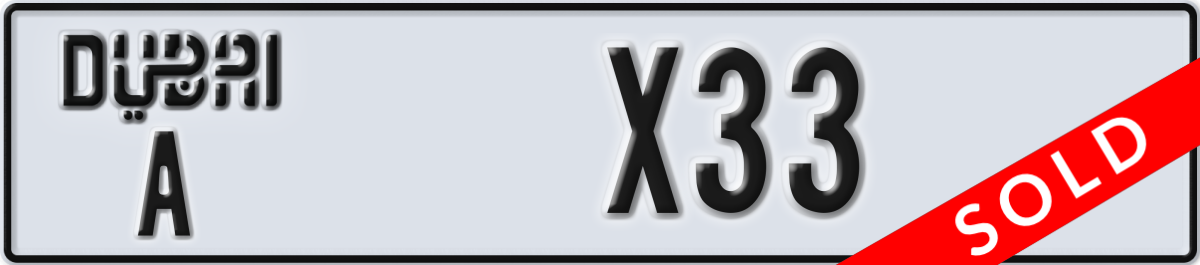 dubai License Plate Number X33 Code A