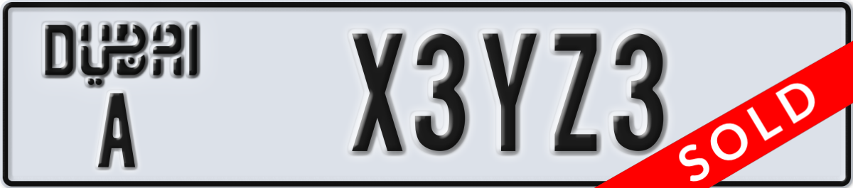 dubai License Plate Number X3YZ3 Code A