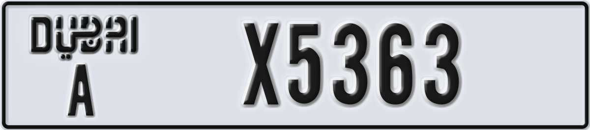 dubai License Plate Number X5363 Code A