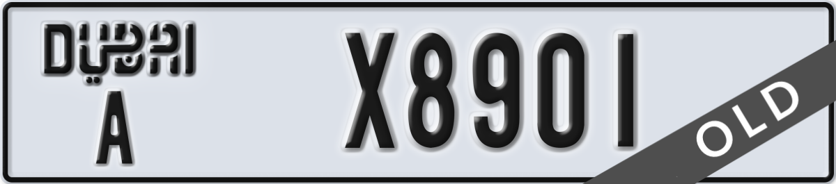 dubai License Plate Number X8901 Code A