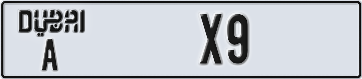 dubai License Plate Number X9 Code A