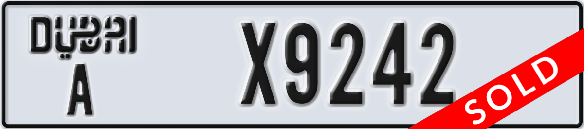 dubai License Plate Number X9242 Code A