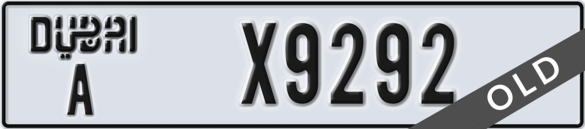 dubai License Plate Number X9292 Code A