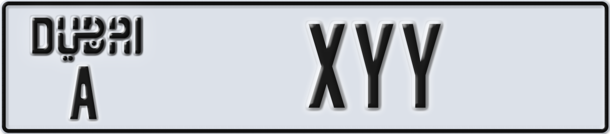 dubai License Plate Number XYY Code A