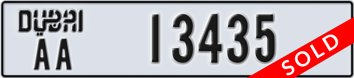 dubai License Plate Number 13435 Code AA