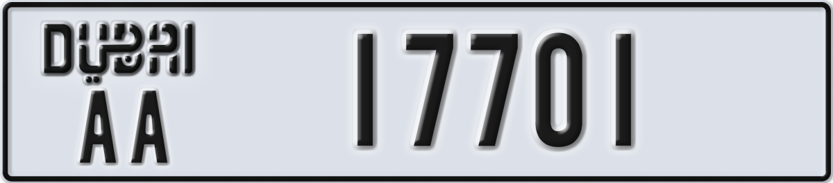 dubai License Plate Number 17701 Code AA