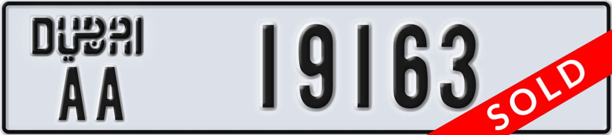 dubai License Plate Number 19163 Code AA