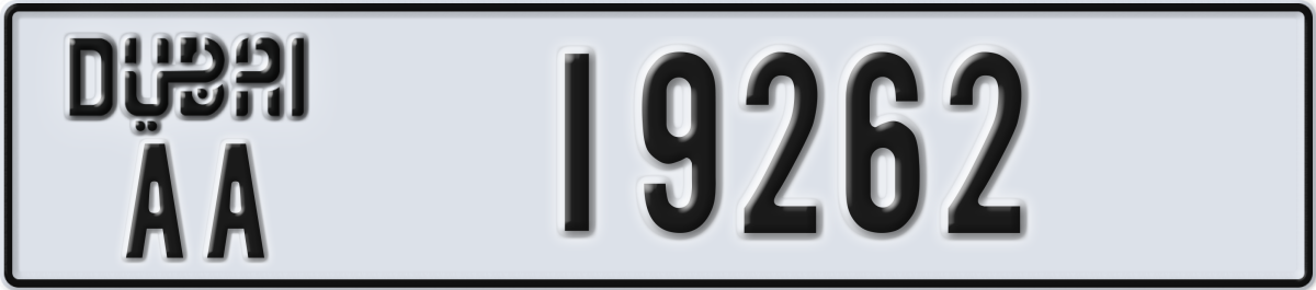 dubai License Plate Number 19262 Code AA