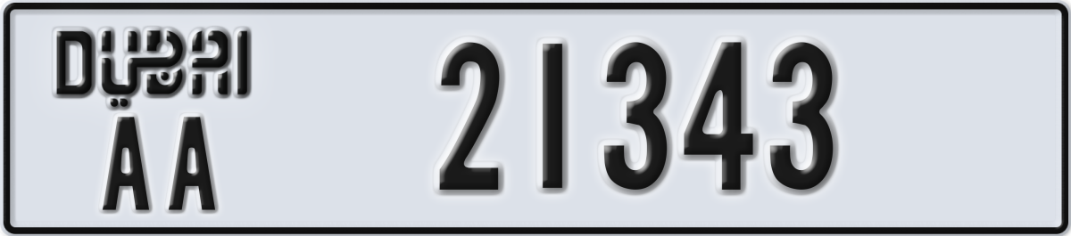 dubai License Plate Number 21343 Code AA
