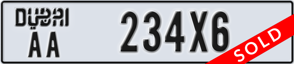dubai License Plate Number 234X6 Code AA