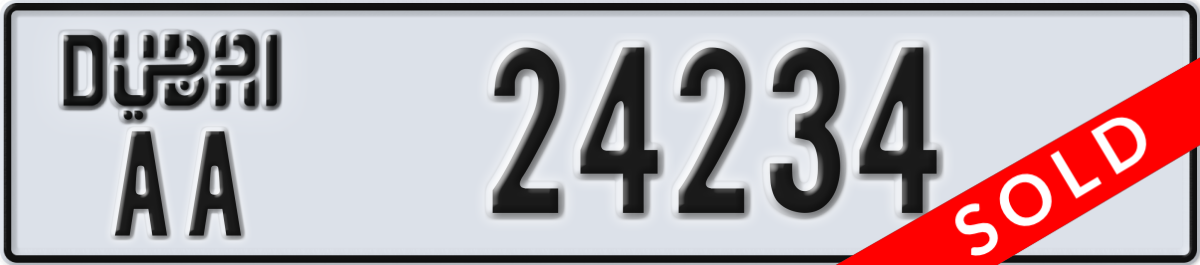 dubai License Plate Number 24234 Code AA