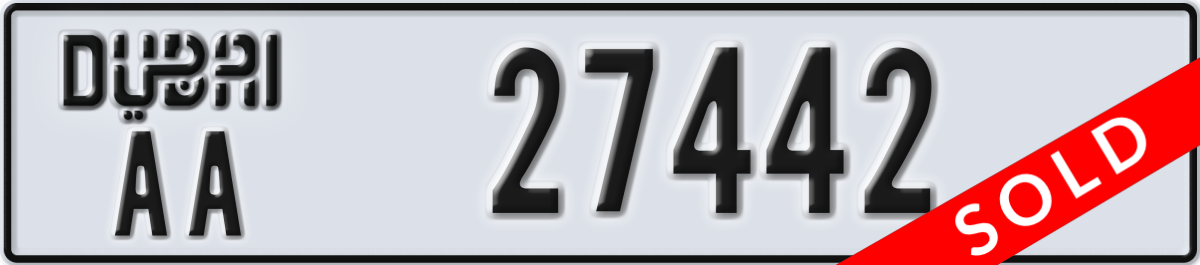 dubai License Plate Number 27442 Code AA