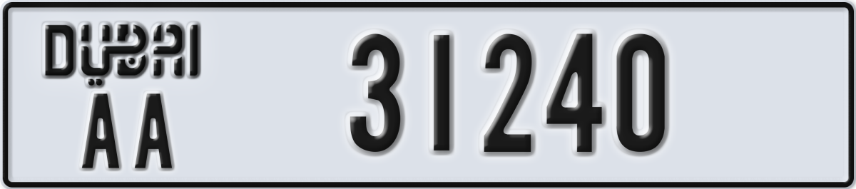 dubai License Plate Number 31240 Code AA