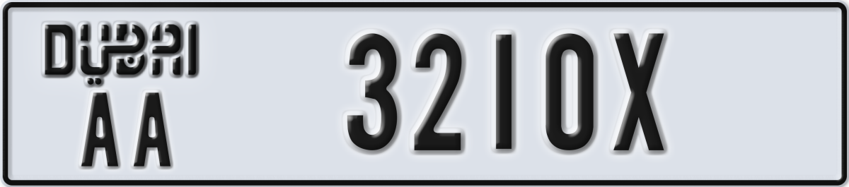 dubai License Plate Number 3210X Code AA