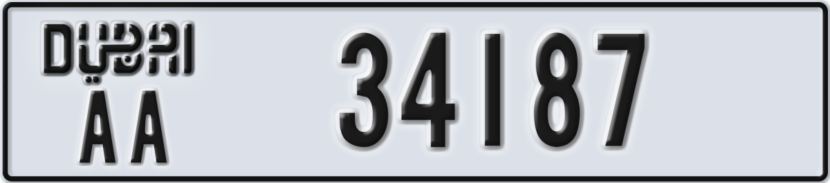 dubai License Plate Number 34187 Code AA