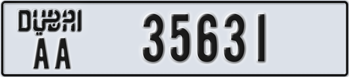 dubai License Plate Number 35631 Code AA
