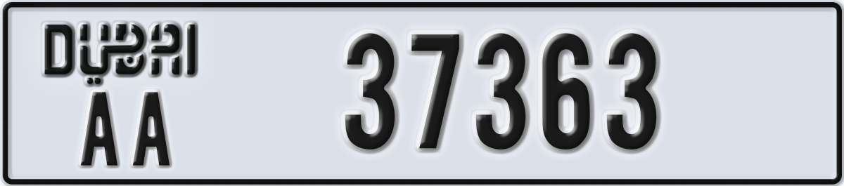dubai License Plate Number 37363 Code AA