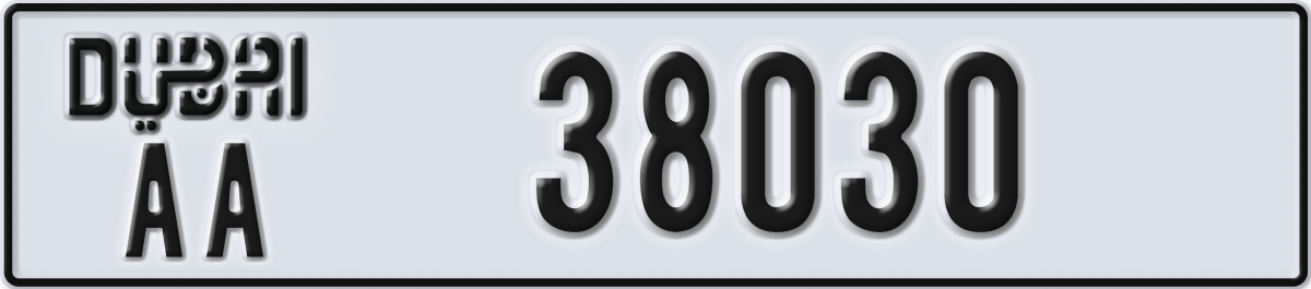 dubai License Plate Number 38030 Code AA