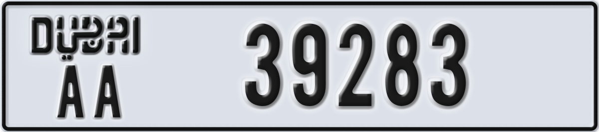 dubai License Plate Number 39283 Code AA