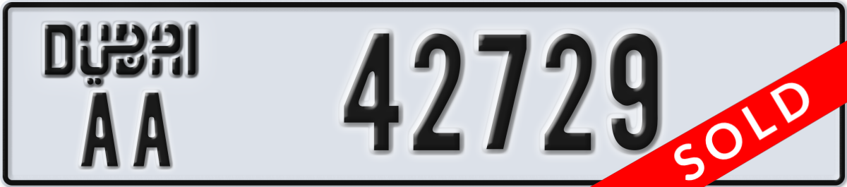 dubai License Plate Number 42729 Code AA