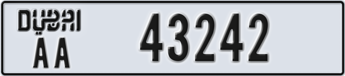 dubai License Plate Number 43242 Code AA