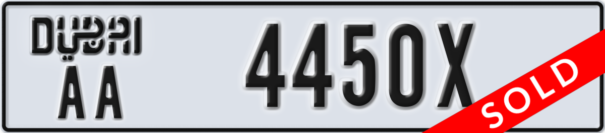 dubai License Plate Number 4450X Code AA