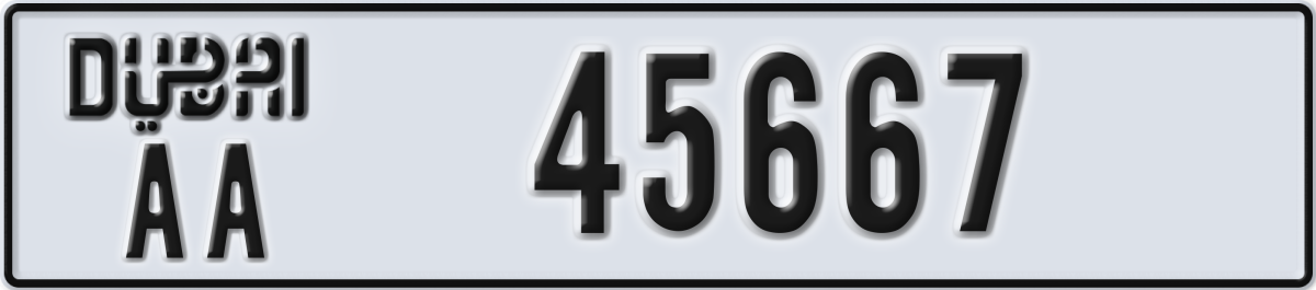 dubai License Plate Number 45667 Code AA
