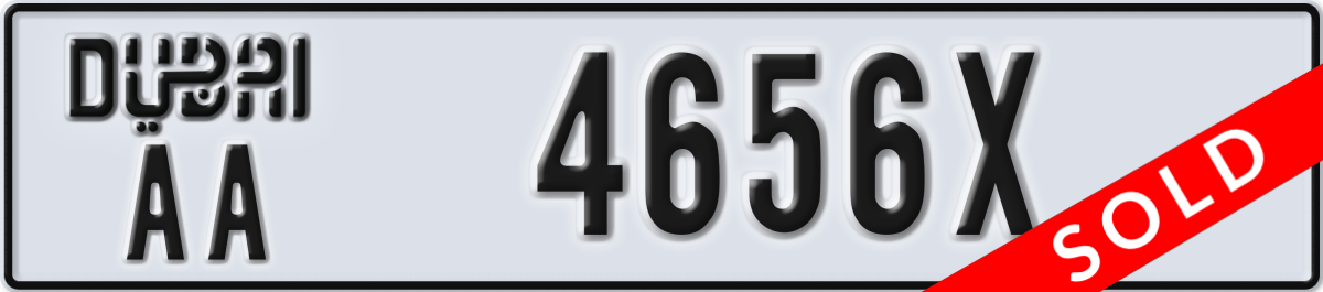 dubai License Plate Number 4656X Code AA