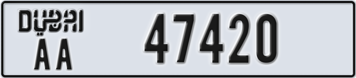 dubai License Plate Number 47420 Code AA