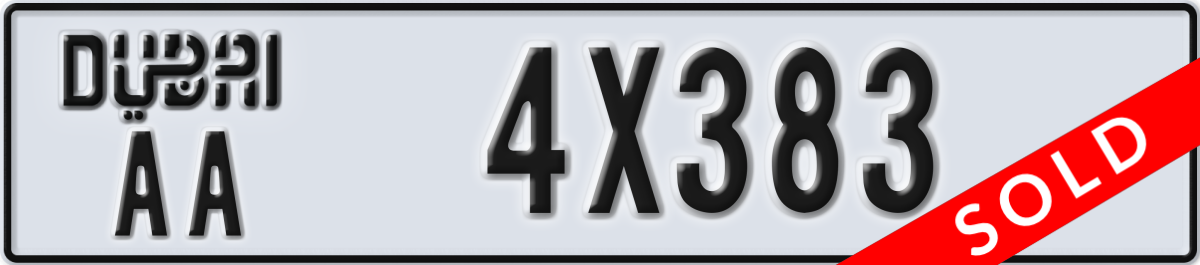 dubai License Plate Number 4X383 Code AA