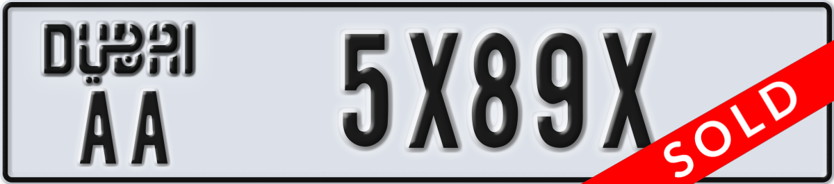 dubai License Plate Number 5X89X Code AA
