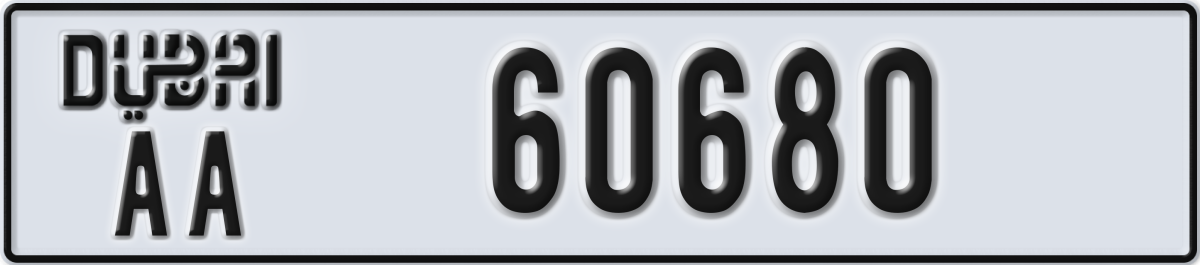 dubai License Plate Number 60680 Code AA