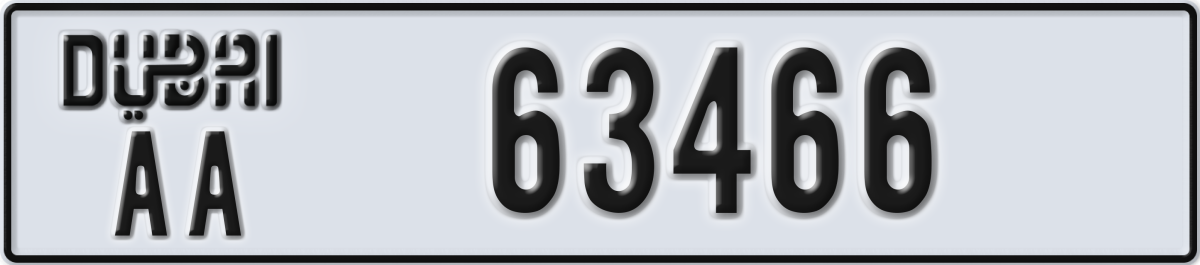 dubai License Plate Number 63466 Code AA
